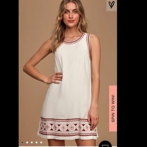 Lulu’s White Dress with Red/Pink Embroidery